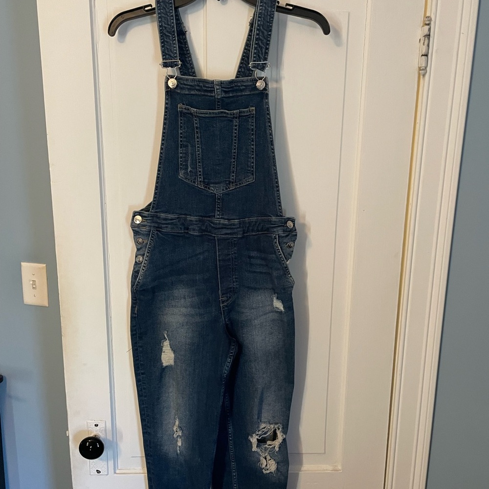 Denim Overalls with Distressed Details